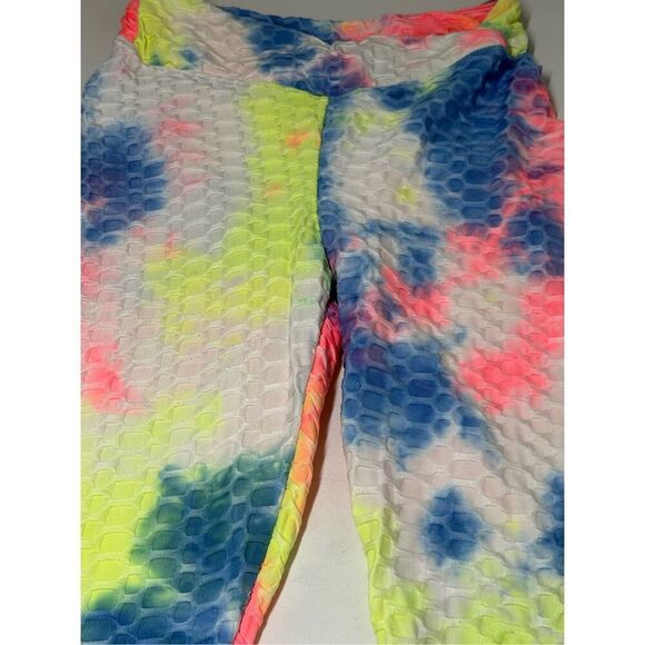 Aded Rose Womens Tie-dye Bubble Texture Ruched Seam Leggings Size M Butt Scrunch - Picture 2 of 13